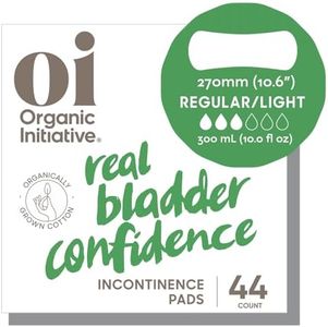 Oi | Organic Initiative Incontinence Pads for Women | Certified Organic Cotton Topsheet, Breathable, Hypoallergenic | Bladder Leak Control | Postpartum Essential | Regular (270mm) 44 Pads