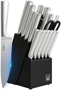 Knife Set, 16 Pieces Kitchen Knife Set with Block, High Carbon German Stainless Steel Knife Block Set with One Piece Design Hollow Handle for Chopping, Slicing, Dicing & Cutting