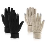 ASTER 2 Pairs Women's Winter Gloves Touch Screen Gloves Warm Fleece Gloves Lined Knit Gloves Elastic Cuff Winter Texting Gloves