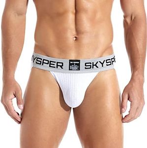 SKYSPER Jockstrap Athletic Supporters for Men Jock Strap Male Underwear Men's Thong Jockstrap Underwear, Aq03-white, X-Large