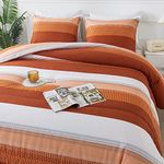 Andency Stripe Comforter Set Full Size (79x90 Inch), 3 Pieces Terracotta Patchwork Striped Comforter, Soft Microfiber Down Alternative Comforter Bedding Set with Corner Loops