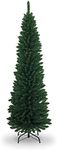 7Ft/2.1m Slim Christmas Tree Artificial Green Pencil Tree 625 Pointed Tips, Metal Stand, Holiday Home Decorations