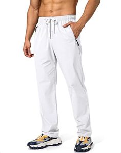 Pudolla Men's Workout Athletic Pants Elastic Waist Jogging Running Pants for Men with Zipper Pockets (White X-Large)