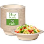 GREENESAGE 50 Pack Paper Bowls Disposable Bowls 16oz Eco-Friendly, Sugarcane Strong Brown Heavy Duty Bowls Compostable Soup Round Bowls for Hot Food Wedding