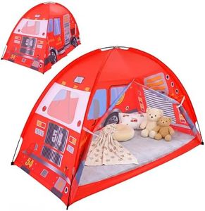 MABOZOO Twin Bed Tent Canopy for Kids, Red Fire Truck Play Tent for Beds & Floor Beds, Foldable Pop Up Floor Bed Tent for Boys and Girls Gift (Twin Size)