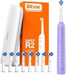 Bitvae R2 Rotating Electric Toothbrush for Adults with 8 Brush Heads, 5 Modes Rechargeable Power Toothbrush with Pressure Sensor, Purple