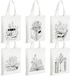 Sweetude 6 Pcs Canvas Book Tote Bag for Women Thank You Gift Wildflower Tote Bag Librarian Book Club Gift Shopping Bags Bulk Shoulder Bag Aesthetic Reusable Grocery Bags Women's Tote Handbags, Black