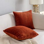 Kevin Textile Pack of 2, Corduroy Soft Decorative Square Throw Pillow Cover Cushion Covers, Home Decor for Sofa Couch Bed Chair 18x18 Inch/45x45 cm (Burnt Brick)