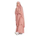 Women Muslim 2 Set Solid Color Plus Long Sleeve Thobe One-size Longuette Overall Abaya Thobe with Hoodied Hijab