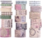 KAVI' S 20 Rolls Vintage Washi Tape Set Retro Arts Adhesive Tapes Fleeting Monologue Decorative Masking Tape Sets for Craft, Kids, Scrapbook, DIY, Gift Wrapping (Charlie Chronicle)