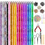 Hair Tinsel Kit (48 Inch, 16 Colors, 3200 Strands), Glitter Tinsel Hair Extensions with Tools, Heat Resistant Fairy Hair Tinsel Kit with Hair Tinsel Beads for Women Girls Daily Parties Festival