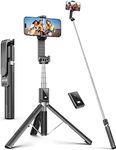 ANXRE Selfie Stick with 𝐑𝐞𝐢𝐧𝐟𝐨𝐫𝐜𝐞𝐝 Tripod - 50'' Extra Long Phone Tripod with Detachable Wireless Remote for Filming, Compatible with Smartphone iPhone, Samsung, Huawei, Xiaomi(Black)