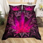 Cannabis Leaf Comforter Cover Purple Marijuana Decor Duvet Cover Boho Exotic Marijuana Weed Leaves Hippie Bedding Set for Adult Women Girls Bohemian Purple Trippy Leaves Soft Luxury Bedspread, Queen