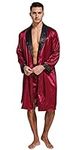 Tony & Candice Men's Satin Robe Lightweight Long Sleeve Silk Kimono Bathrobe with Shorts Set Sleepwear (Large, Burgundy with Black Collar)