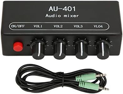 Mini Audio Mixer, 4 in 1 Out Stereo Mixer Portable Stereo 4 Channel Audio Mixer with 3.5mm Sound Cable for Headphone Amplifier PC Bar Speakers Cell Phones Laptops, Volume Control