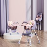 Infantso FEED-X (5-in-1) Baby High Chair / Baby Feeding Chair with Foot Support for 0 to 5 Years Baby, High / Feeding Chair Foldable, height Adjustable, Safety Harness, Wheels, Cushion, Portable Chair (Purple)