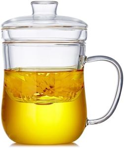 DOPUDO Glass Tea Cup with Infuser and Lid, 12oz/350ml Large Borosilicate Teacup, Clear Mug for Loose Leaf Tea, Birthday Gift