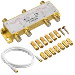 Justech 6 Way Gold Plated Satellite Splitter F Type Splitter Coax Cable Splitter 5-2500MHz with 1.5m Coax Cable F Plugs for Sky Box Telewest Eurovox Starview Dreambox