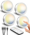 USB Rechargeable Puck Lights with Remote, 1600mAh Battery Push Lights Stick on Lights for Under Cupboards Wireless Display Cabinet Lighting Magnetic Touch Light Kitchen Spot light for Shelf Wardrobe