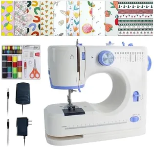 Stoigeld Sewing Machine for Beginners with 20 Pcs Fabric and 32 Pcs Sewing Threads Kit,Portable Sewing Machine with 12 Built-in Stitches,2 Speed(High-Low Speeds) - White Blue