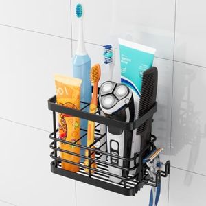 TAILI Powerful Suction Cup Toothbrush Holder, Segmented Design, Anti-Puddling Metal Shower Toothbrush Holder, No Drilling Removable Organizer for Bathroom Toothpaste, Razor, Kitchen and Office Items