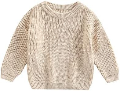 Afunbaby Baby Girl Boy Knit Sweater Blouse Pullover Sweatshirt Warm Crewneck Long Sleeve Tops for Infant Toddler, Cream, 6-9 Months