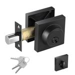 Square Single Cylinder Deadbolt, Modern Deadbolt Lock with Keys, Door Locks with Deadbolt, Matte Black Deadbolt for Front Door Entrance, Front Door Security Lock, Keyed 1 Side