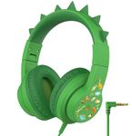 iClever Kids Headphones for School Travel, Safe Volume 85dBA, Stereo Sound Over-Ear Headphones for Kid, Foldable 3.5mm Wired Dinosaur Headphone for iPad Computer, HS19S