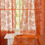 YJ YANJUN Fall Kitchen Curtains 45 in Length 2 Panels Burtnt Orange Lace Voile Curtains for Small Window Privacy Rustic Short Boho Curtains for Bathroom Living Room RV 52x45 Orange