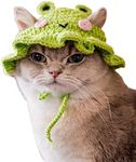 QWINEE Cartoon Design Knit Cute Dog Hat Soft Cat Hat Rabbit Hat Halloween Christmas Party Costume Head Wear Accessories for Puppy Cat Kitten Small Dogs Small Animals Green and Pink Medium