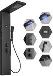 Bathfinesse Black Shower Panel LED Light Rainfall Bathroom Shower Panel Tower System Body Massage 5-Functions with 3 Modes Handheld Shower Tub Spout Body Jet Temperature Display Wall Mount