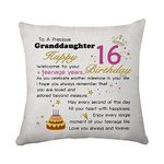 Hasodeo Granddaughter 16th Birthday Gifts Cushion Cover Pillow Cover from Grandma 16 Year Old Girls Gifts for Granddaughter Birthday Presents (GD16th)