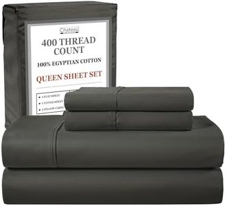 400 Thread Count Egyptian Cotton Sheets Queen Sheet Set, 15 Inch Deep Pocket, Egyptian Cotton Bed Sheets Queen Size Set, Soft & Comfy, Naturally Cool & Breathable Sheet & Pillowcase Sets, Charcoal