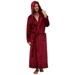 U2SKIIN Mens Hooded Robe, Full Length Plush Robe for Men Long Fleece Bathrobe(Burgundy,L/XL)