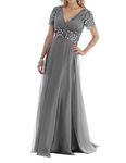 Mother of The Bride Dresses Evening Party Dresses Short Sleeves Steel Grey 22W