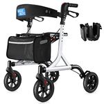 WALK MATE Rollator Walker for Seniors with Cup Holder, Upgraded Thumb Press Button for Height Adjustment, 4 x 8" Wheels Walker with Seat Padded Backrest Folding Lightweight Walking Aid, Silver