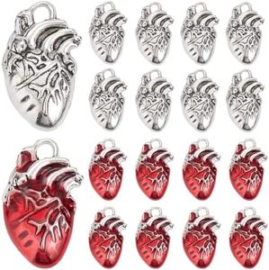 SUNNYCLUE 1 Box 32Pcs Enamel Heart Charms Anatomical Charms Antique Silver Red Alloy Gothic 3D Organ Hearts Halloween Charm for Jewelry Making Charms Necklace Bracelet Earrings Key Chain DIY Crafts,