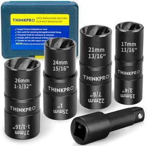 Thinkpro Lug Nut Removal Tool,5 piece Wheel Lock Remover Kit，Double Side Lug Nut Extractor Set 1/2 Inch Drive,Stripped Lug Nut Remover for Removing Damaged and Stripped Fasteners