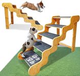 Dog Steps for Bed,5 Step Dog Stairs,24 Inches High Dog Stairs for Senior Pets to Get On 30 Inches High Beds/Car,Made of Bamboo Can Support Large Dogs Weighing Up to 160 LB