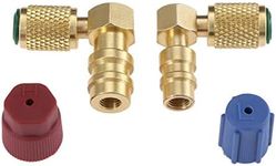 R12 to R134 A High/Low AC Fitting Port Retrofit Conversion Adapter, Quick Coupler Valve A/C 90° Fitting 3/8'' High Side 7/16'' Low Side R-12 to R-134A with 2 PC Caps