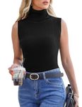 Totatuit Women's Spring Sleeveless Turtlenecks Tops Mock Neck Ribbed Solid Pullover Tank, Black, Small