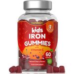 Kids Iron Gummies with Vitamin C | 60 Count | Natural Cherry Flavour | Chewable Vegan Supplement | by Horbaach