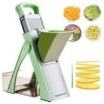 Upgrade Safe Mandoline Slicer for Kitchen, SupMaKin Bigger Entrance Vegetable Food Slice Potato Slicer Chopper, Adjustable Thickness Multi Mandolin, Julienne + Dicer Kitchen Must Haves Matcha Green