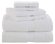 Martex 6-Piece Luxury Cotton Towel Set, 2 Bath Towels, 2 Hand Towels, 2 Washcloths - 500 GSM 100% Ring Spun Cotton- Highly Absorbent Soft Towels for Bathroom - for Everyday Use, Hotel & Spa – (White)