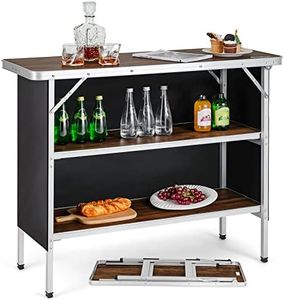 Goplus Folding Camping Table, Aluminum Portable Pop-Up Bar Table with 2-Tier Storage Shelves, Removable Cloth Cover, Foldable Camp Table for Picnic, Tailgate, Party, Travel, Outdoor (Coffee)