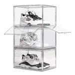 Thrifty Tech Stackem Sneaker Crates Side Drop,Clear Shoe Crate, Transparent Shoe Crate with Magnetic Door, 1600+ Gram Crate Weight. (10, Clear 2 Door)