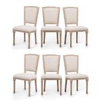 VONLUCE Vintage Farmhouse Dining Chairs – Set of 6 French Country Upholstered Memory Foam Dining Room Side Chairs with Square Back Solid Wood Legs – Accent Side Chairs for Kitchen Living Room Bedroom