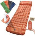 CALMCREST Sleeping Pad for Camping, Ultralight Inflatable Camping Mattress with Adjustable Pillow, Compact Sleeping Mat with Built-in Foot Pump, 4in Thick Air Mattress for Camping, Hiking-Orange