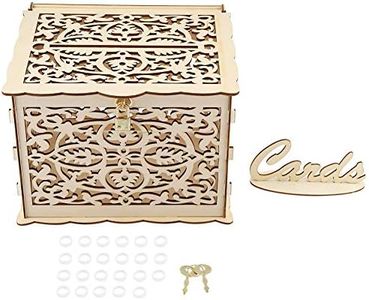 Wedding Card Box with Lock, Large Rustic for Sign Gift Wood Wooden Envelop Boxes Money Decorations Holder Hollow Case Reception for Anniversary Shower Birthday Graduation Party Parties