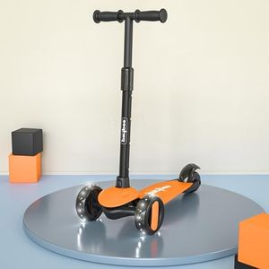 Baybee Alpha Kick Scooter for Kids, Smart 3 Wheel Kids Scooter with 4 Height Adjustable Handle, Runner Scooters with Led PU Wheels & Brake, Skate Scooters for Kid 3 to 10 Years Boys Girls (Orange)